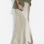 Silk Satin Mermaid Skirt Solid Color Smooth and Flowing Midi Length Skirts