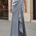 Asymmetric Draped Satin Flowing Maxi Dress
