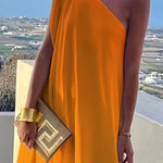 Loose Gradient Split-Joint One-Shoulder Maxi Dresses