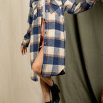 Plaid print drop shoulder overcoat