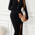 V-Neck Solid Color Casual Loose High Waist Dress
