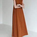Loose Cotton Linen Dress Long Sleeveless Knee Tank Dress