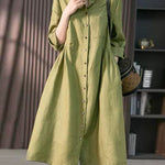 Loose Solid Color Three-quarter Sleeve Dress Mid-length Shirt Dress