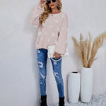 Love Pattern Round Neck Knit Sweater