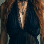 Romantic Black Sheer Lace Halter Chiffon Tank With Scalloped Trim