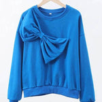 Solid Color Round Neck Long Sleeve Bow Loose Sweatshirts