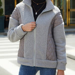 Long Sleeve Cardigan Zippered Plush Patchwork Women's Jacket