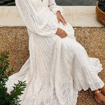 Wedding Guests Pleated Textured Chiffon Fabric Balloon Sleeve Open Back Maxi Dress