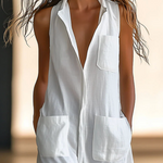 Loose Sleeveless Solid Color Split-Joint Round-Neck Jumpsuits