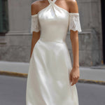Halter Neck Lace-Trim Midi Dress
