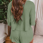 Two-piece Set Short Sleeve V-neck Top and Shorts Lounge Suits