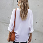 Nadorine V-Neck Long Sleeve Buckle T-Shirt Plain Shirts Shirt Top Elegant Shirts Casual Slim Fit Basic