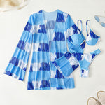 3Pcs Sets Dye Tie Printed Cover Ups Cardigan Bikinis Swimsuit