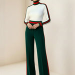 Long Sleeves Skinny Contrast Color Split-Joint Striped High Neck T-Shirts Tops