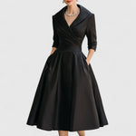 Teresa | Shawl-collar midi dress with full A-line skirt