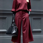 Loose Ninth Pants Solid Color Zipper Casual Pants Bottoms Trousers
