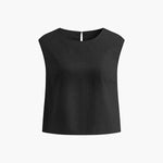 Loose Short Sleeves Hollow Solid Color Split-Joint Round-Neck Vest Top