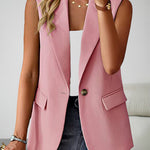 Sleeveless Buckled Slit Side Single Breasted Blazer Casual Office Wear Vest Jacket