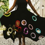 A-Line High Waisted Contrast Color Hollow Round-Neck Maxi Dresses
