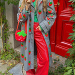 Fashion Fruit Print Long Coat Cherry Trench Coat
