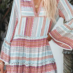 V-Neck Casual Loose Retro Print Short-Sleeved Short Dress