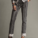 Vintage-style Lace Trim Striped Blazer
