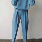 Casual Solid Color Round Neck Pencil Pants Suit