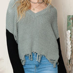 Casual Tassel Hem Pullover V Neck Sweater