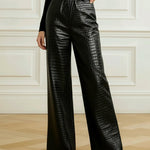 Loose Wide Leg Crocodile Texture Leather Loop Pants
