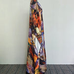 Batwing Sleeves Loose Gauze Printed Split-Joint V-Neck Maxi Dresses