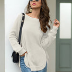 Nadorine Crew Neck Long Sleeve Slit Pullover Knit Sweater