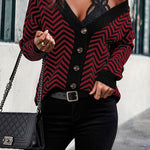 Long Sleeve V Neck Open Front Striped Knit Cardigan Sweaters