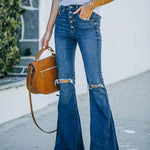 Single Row Buttons Horn Flared Jeans