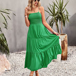 Sleeveless Lace-up Backless Smocked Tiered Maxi Dress Boho Long Beach Sundresses