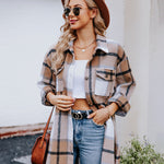 Flannel Shacket Jacket Plaid Lapel Button Down Long Sleeve Oversized Shirts with Pocket
