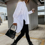 Urban Long Sleeves High-Low Solid Color Lapel Collar Blouses
