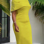 Bodycon Capelet Solid Color Split-Joint Mock Neck Midi Dresses