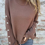 women's casual turtleneck button sweater