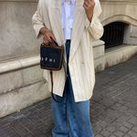 Nadorine Casual Stripe Blazer Long Sleeve Lapel Work Office Jacket
