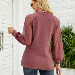Nadorine V Neck Tops Solid Color Blouse Long Sleeve Pullover Lace Patchwork Shirt