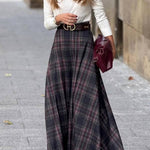 Retro style wide hem plaid skirt