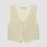 Vintage Knit Sweater Vest Open Front Out Hollow Tank Crop Sleeveless Button Out Top