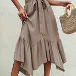 Elegant Irregular Ruffle Hemline A-line Midi Skirt