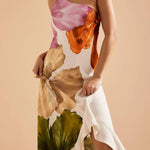 Love Filled Floral Print One Shoulder Side Ruffles Maxi Slip Dress