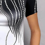 Short Sleeves Skinny Contrast Color Printed High Neck T-Shirts Tops