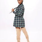 Plaid Grommet Lace Up Side Shirt Dress