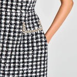 Eve Check Bouclé-tweed Fabric Pearl Trim Short Sleeve Pocketed Mini Dress