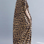 Loose Leopard V-Neck Batwing Sleeves Maxi Dress