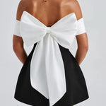 Sexy Contrast Off-the-shoulder Bow-embellished Mini Dress