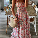 Rubie Satin Printed Strapless Elastic Back Band Maxi Dress